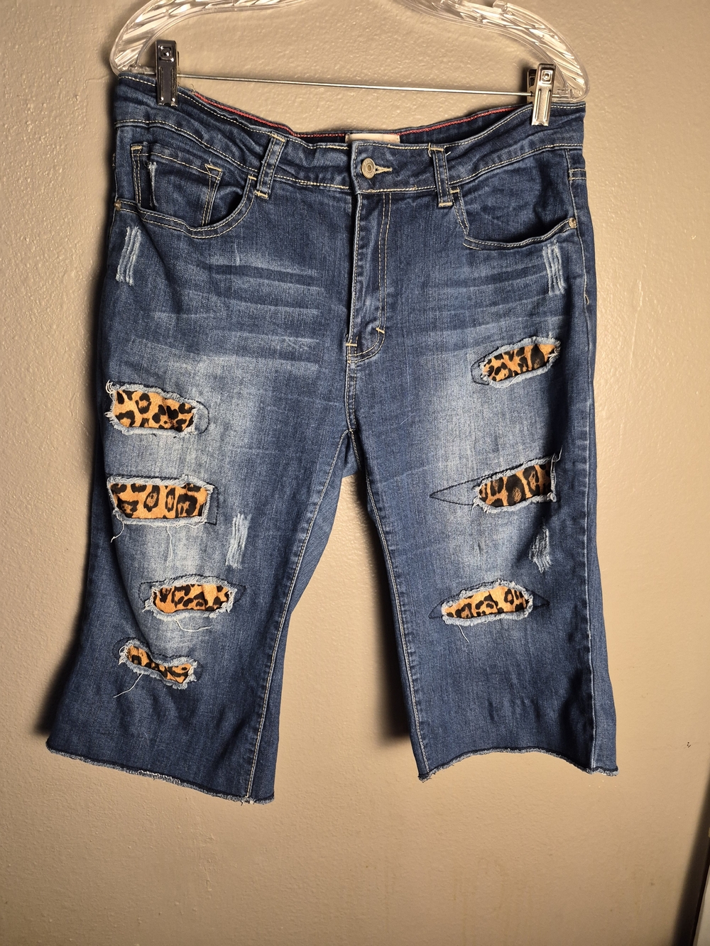 L&B Blue Distressed Cropped Jeans with Leopard Panels